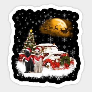 Red Truck Xmas Tree Two Labradors Christmas Sticker